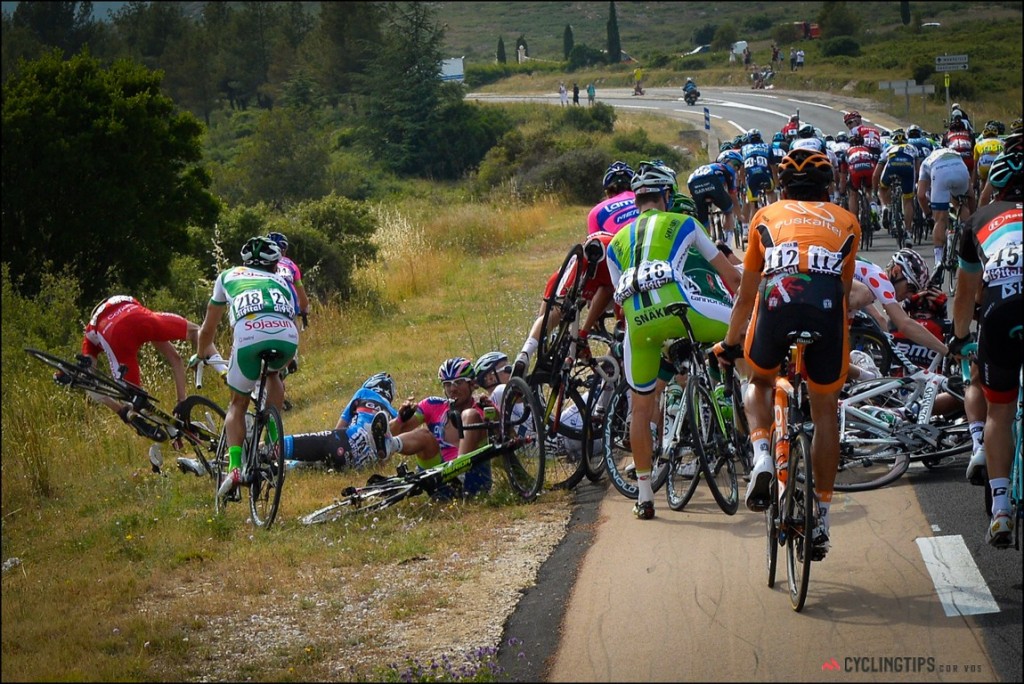 Marseille - France - wielrennen - cycling - radsport - cyclisme - Crash of Christian Vandevelde (USA / Team Garmin - Sharp) pictured during the 100th Tour de France 2013 stage-5 from Cagnes-sur-Mer to Marseille - photo Pool/Cor Vos © 2013